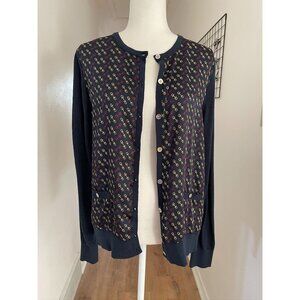 EUC Ann Taylor XL Women's Navy Printed Cardigan With Button Front
